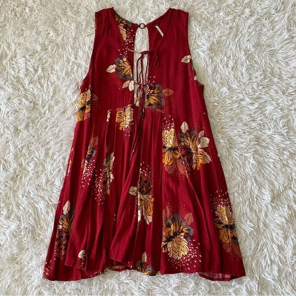Free People Lovely Day Red Printed Tunic Boho Style Mini Dress Size S - Picture 4 of 9